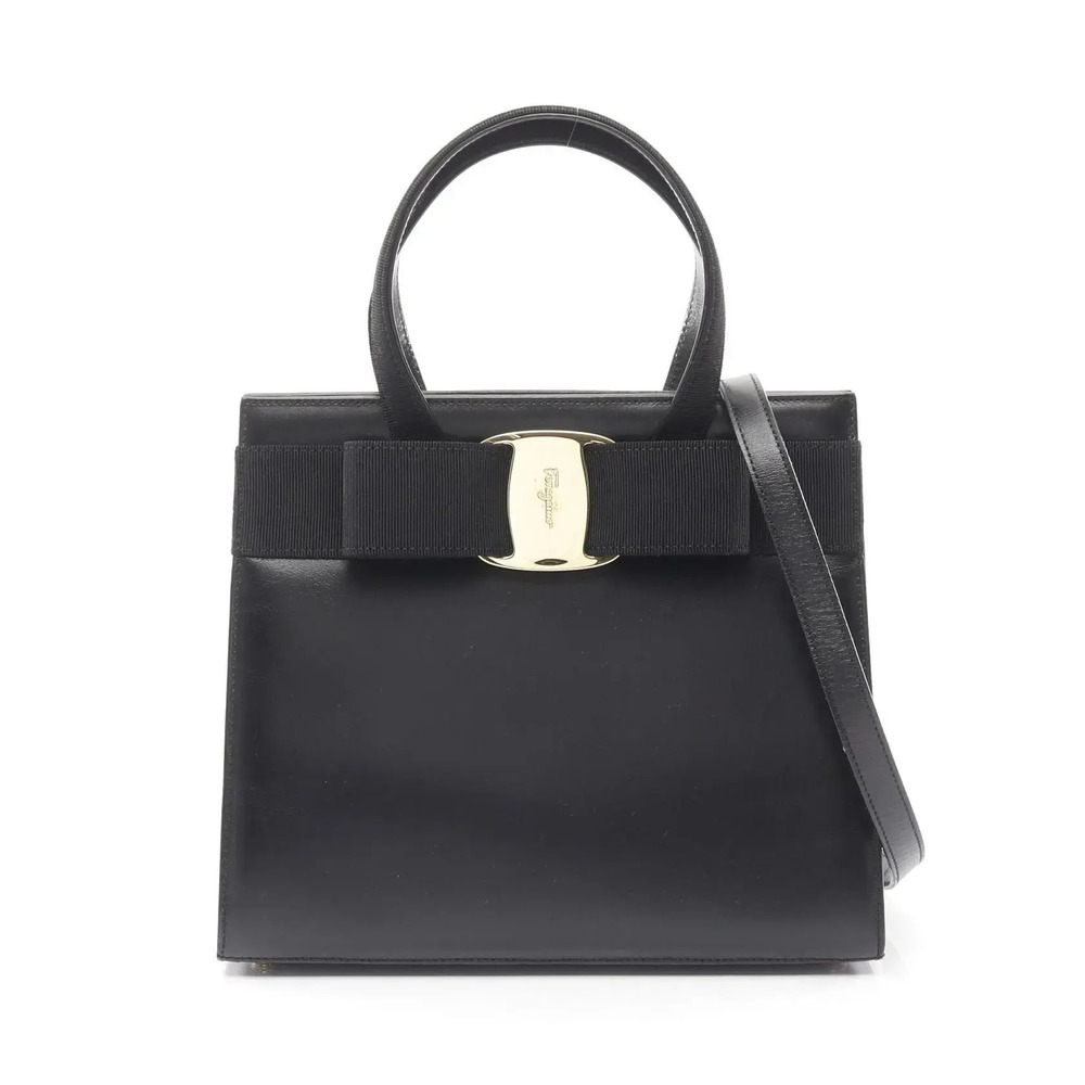 Salvatore Ferragamo Vara Ribbon Leather Shoulder Bag Black